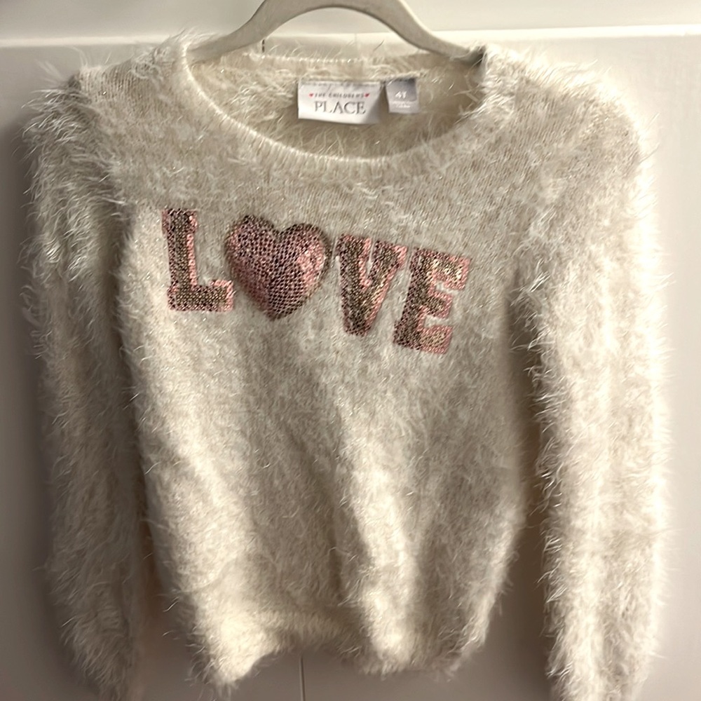 Fuzzy “love” sweater